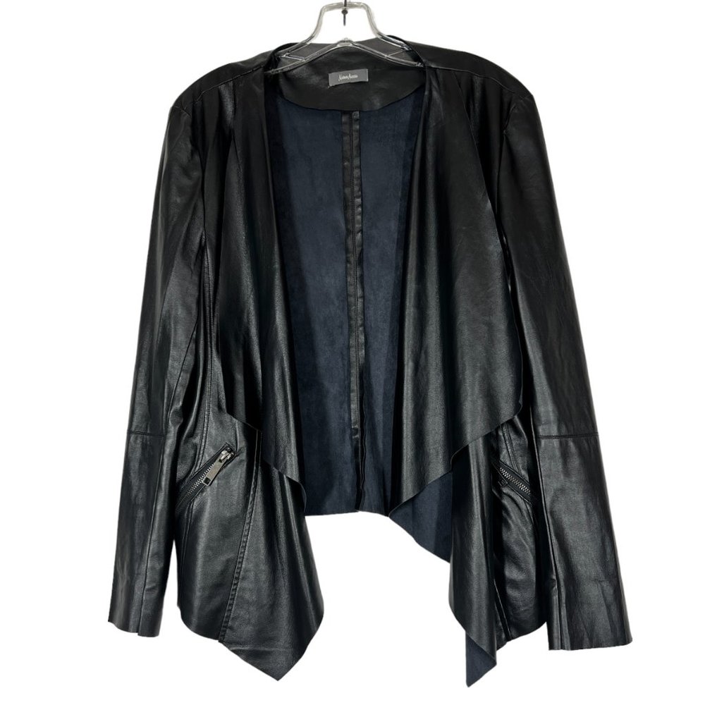 COPY - Neiman Marcus Black Faux Vegan Leather Waterfall Jacket